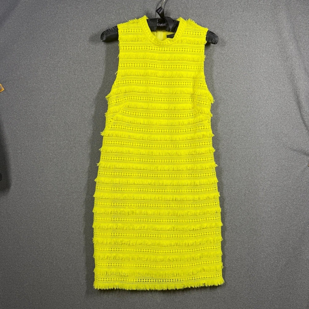 J.Crew Yellow Citron Lace Fringe Shift Dress Size 6 Sleeveless Statement Party
